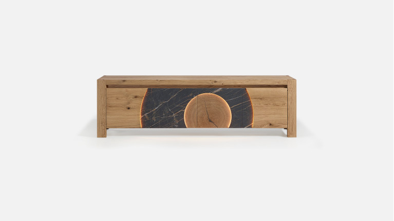 Meuble TV 4 portes, bois et céramique design VOGE