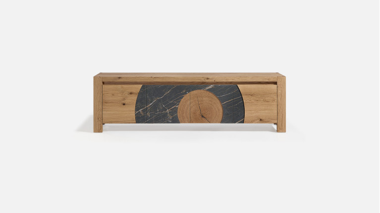 Meuble TV 4 portes, bois et céramique design VOGE