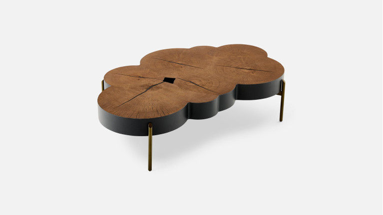 Table basse ROSACE I Douce alliance placage chêne naturel et laque