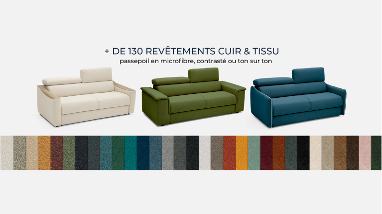 Canapé convertible STRIKE – Tissu, 4 tailles, confort quotidien