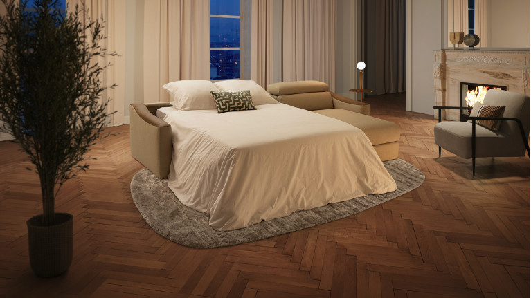 Canapé d'angle convertible STRIKE tissu – Chaise longue et matelas HR