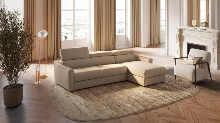 Canapé d'angle convertible STRIKE tissu – Chaise longue et matelas HR