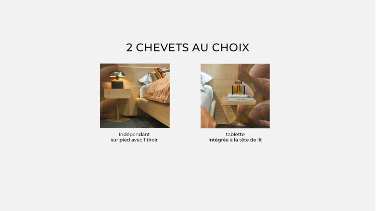 Chevet 1 tiroir MAJESTIC – Chêne griffé, pied laiton, fabrication fran