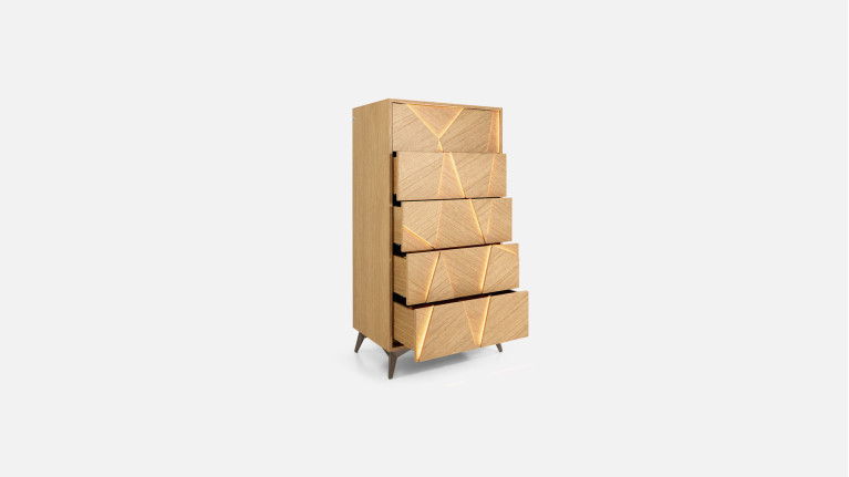 Chiffonnier ECLIPSE façades sculptées et piètement métal