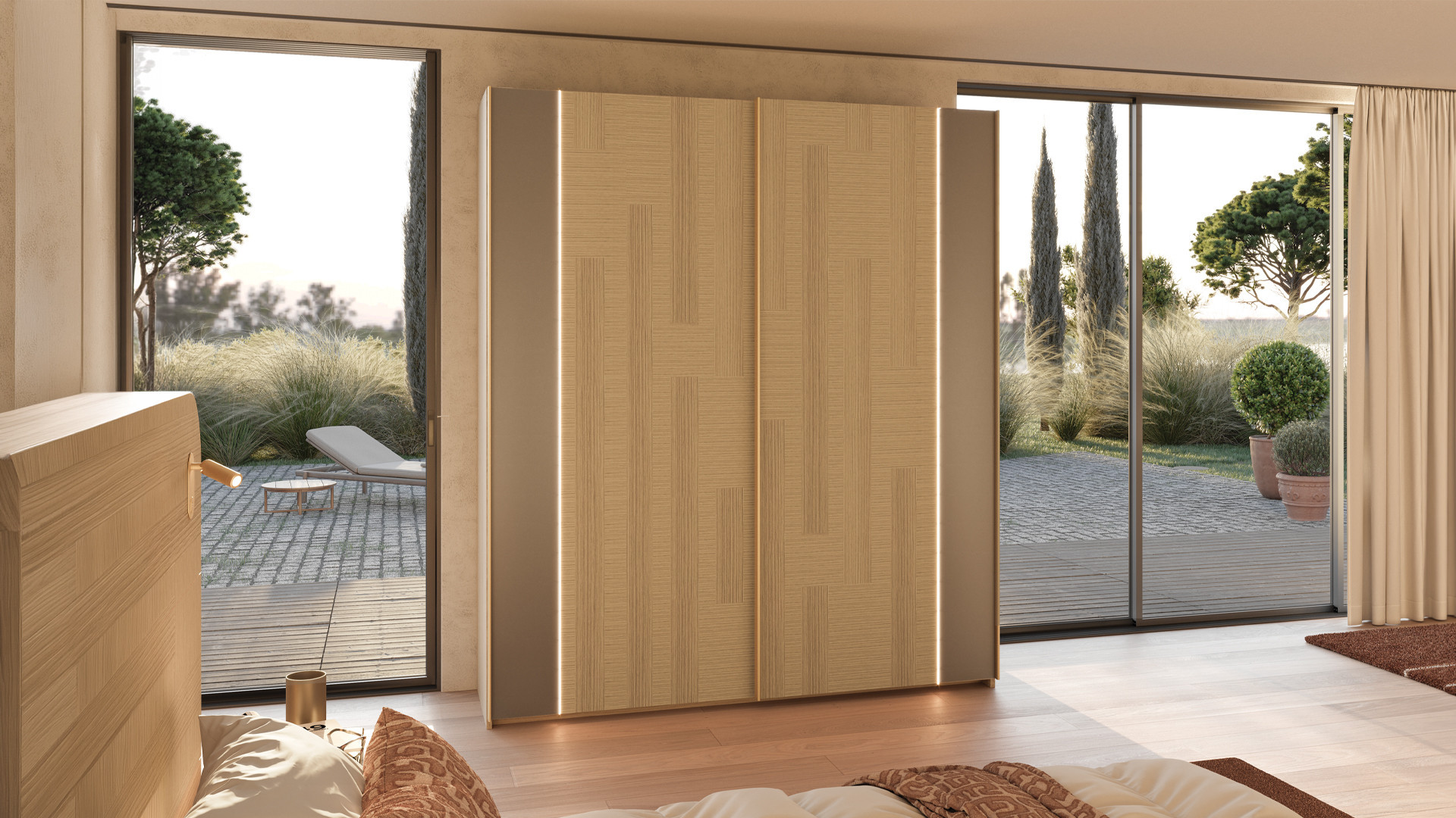 Armoire 2 portes coulissantes MAJESTIC – Miroir, éclairage LED