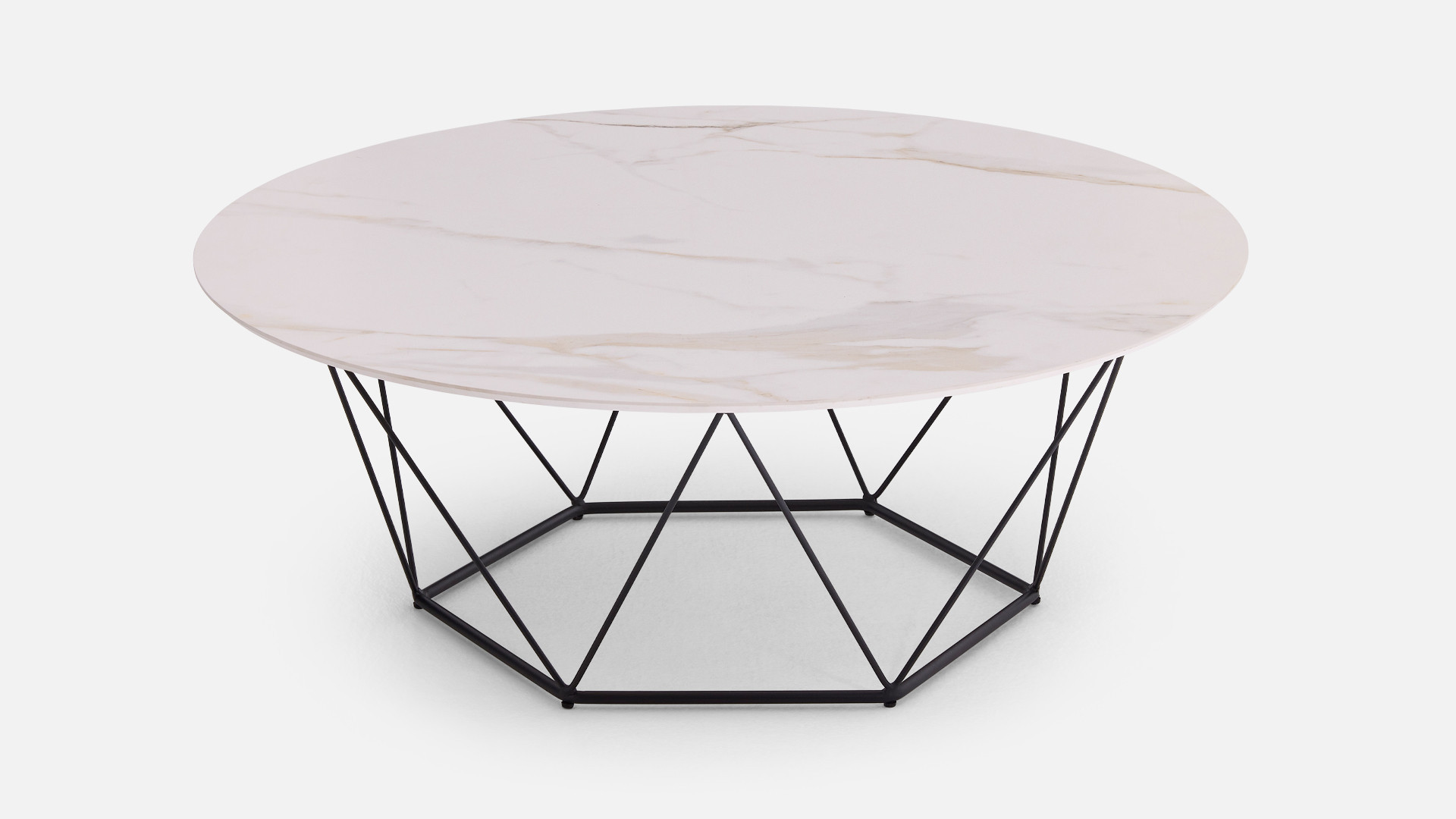 Table basse ronde ORION - Plateau céramique et piètement fer noir