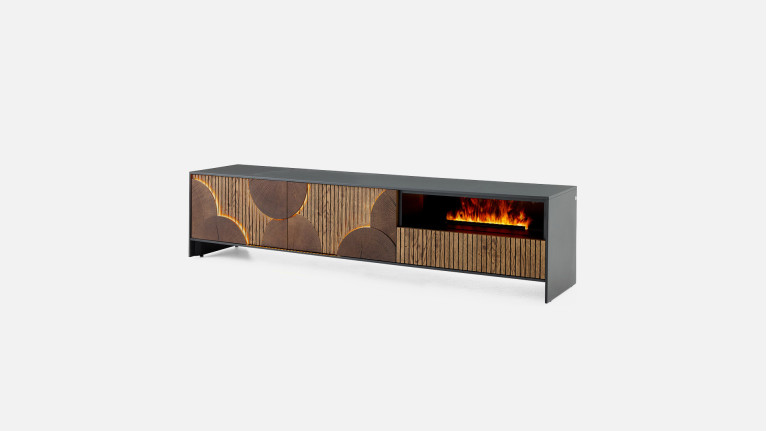 Meuble TV NEO EQUINOXE – Cheminée vapeur d'eau, placage chêne et LED