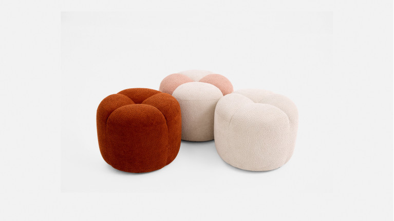 Pouf rond GLORIA, en tissu bouclette