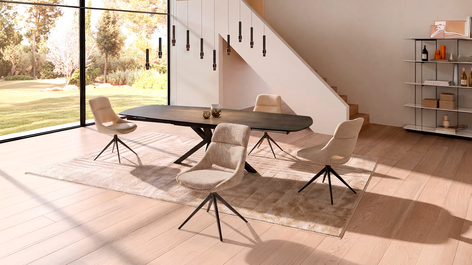 Chaise pivotante 360° CHAPI tissu bouclé – Piétement acier