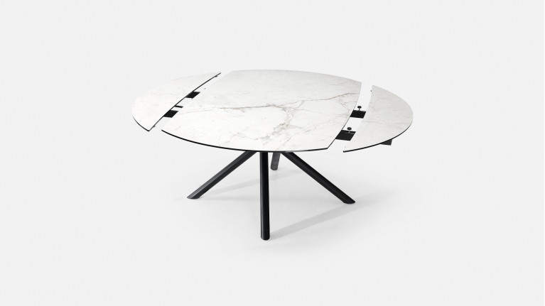 Table extensible STAR, plateau rond céramique, piétement fer