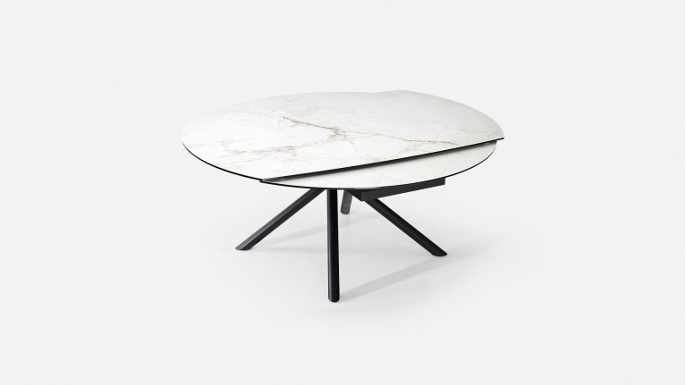 Table extensible STAR, plateau rond céramique, piétement fer