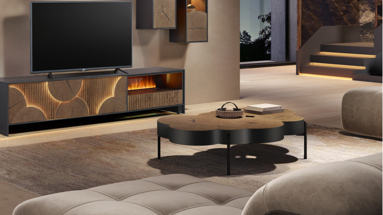 Table basse ROSACE I Douce alliance placage chêne naturel et laque