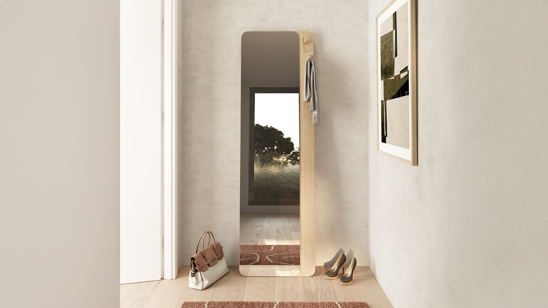 Miroir MAJESTIC, chêne griffé, posé au sol ou fixé au mur