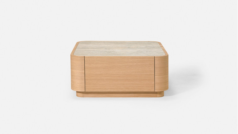 Table basse MINERA bois et placage eucalyptus avec tiroir
