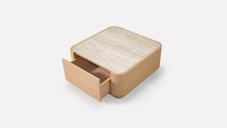 Table basse MINERA bois et placage eucalyptus avec tiroir
