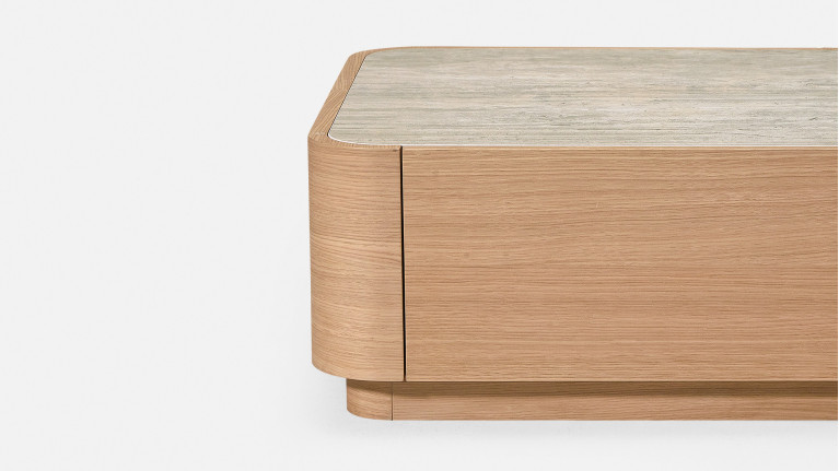 Table basse MINERA bois et placage eucalyptus avec tiroir
