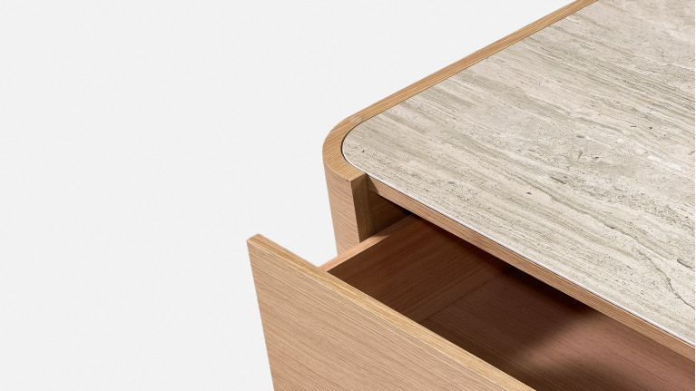 Table basse MINERA bois et placage eucalyptus avec tiroir