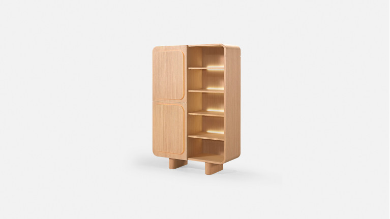 Vitrine MINERA bois et placage chêne rangement vitré