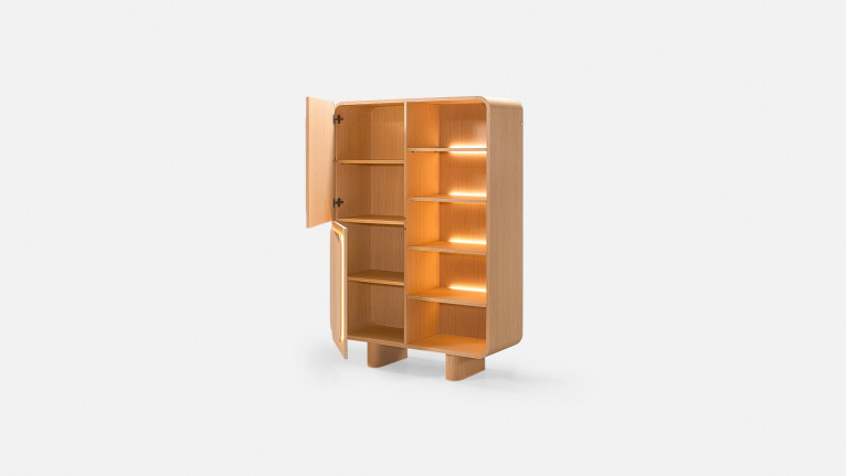 Vitrine MINERA bois et placage chêne rangement vitré