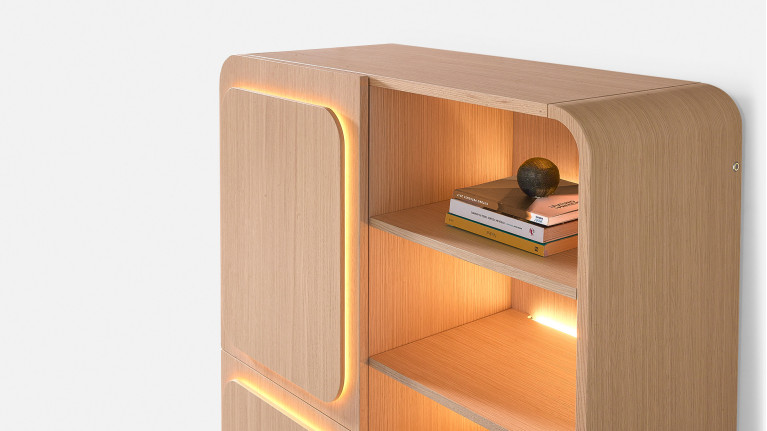 Vitrine MINERA bois et placage chêne rangement vitré