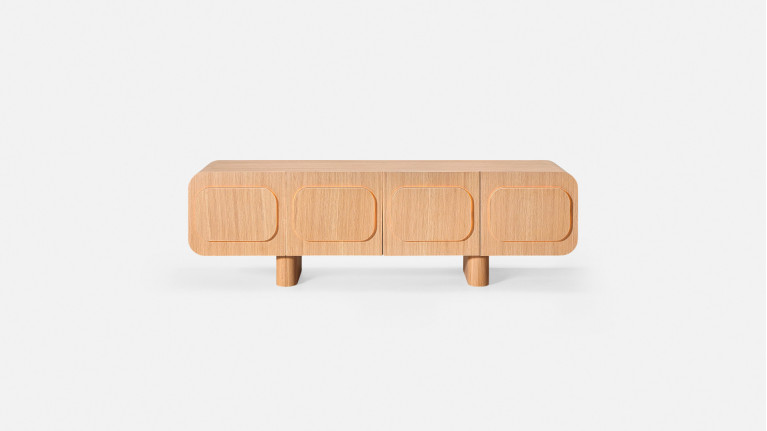 Meuble TV MINERA bois et placage eucalyptus 3 portes