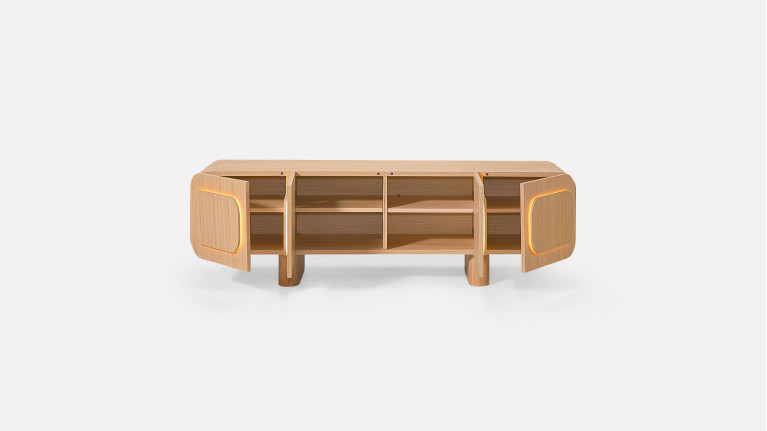 Meuble TV MINERA bois et placage eucalyptus 3 portes