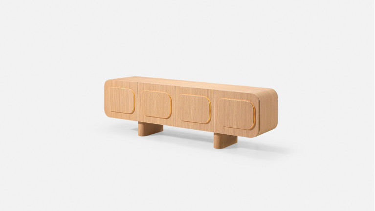 Meuble TV MINERA bois et placage eucalyptus 3 portes