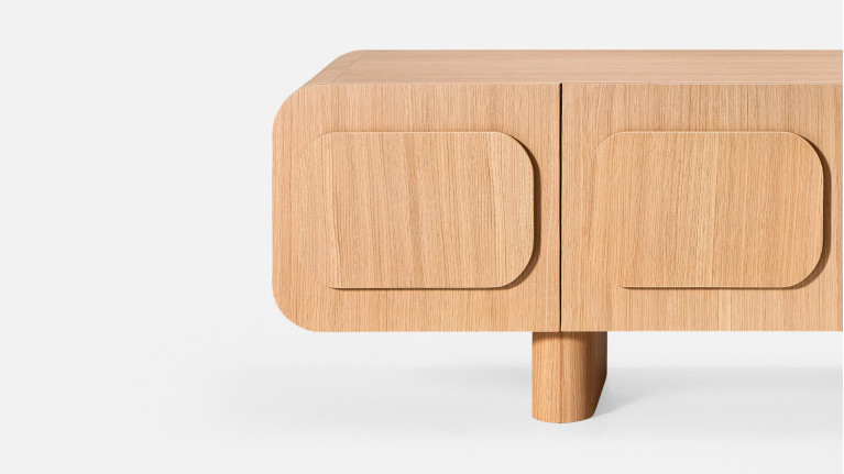 Meuble TV MINERA bois et placage eucalyptus 3 portes