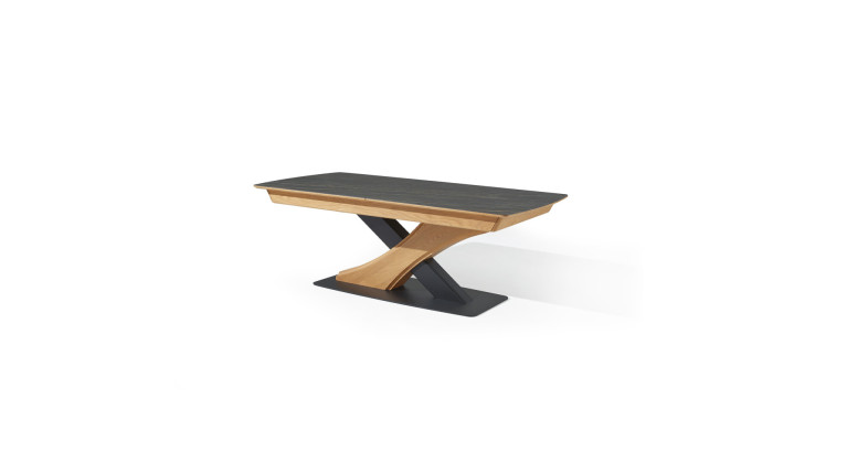 Table extensible CANYON  Plateau céramique marbrée et chaleur du chêne