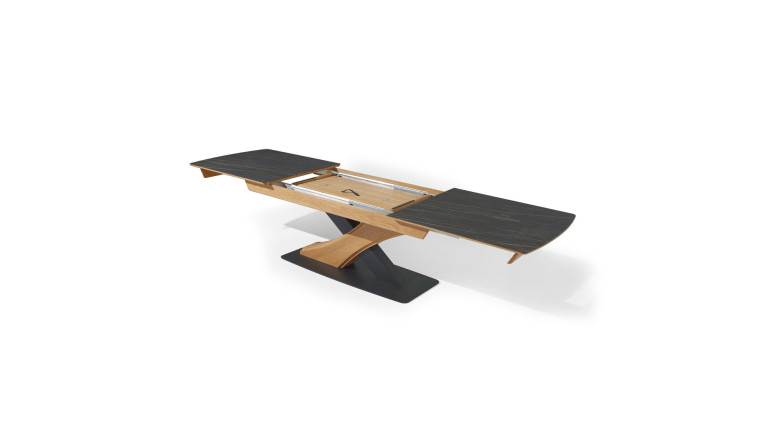 Table extensible CANYON  Plateau céramique marbrée et chaleur du chêne