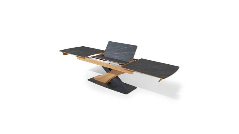 Table extensible CANYON  Plateau céramique marbrée et chaleur du chêne
