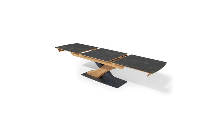 Table extensible CANYON  Plateau céramique marbrée et chaleur du chêne