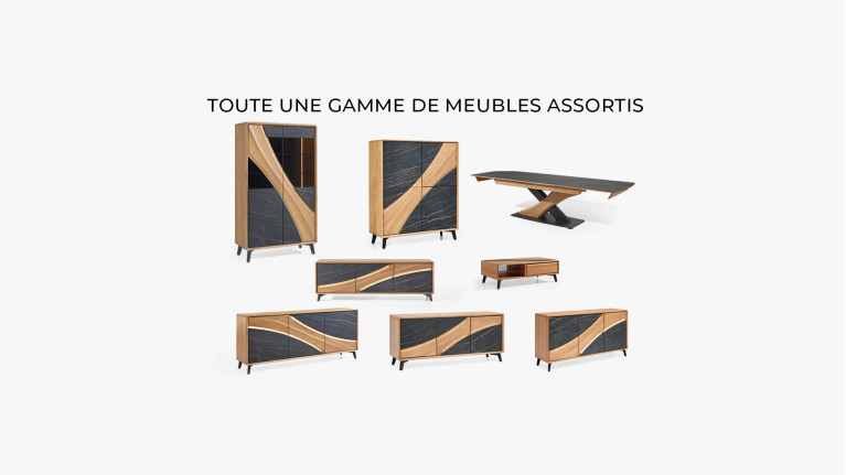 Meuble haut 4 portes CANYON — Céramique marbrée et chaleur du chêne