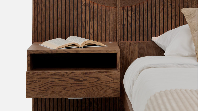 Lit NEO EQUINOXE – Tête de lit rondins, chevets attenants, LED option
