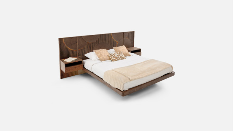 Lit NEO EQUINOXE – Tête de lit rondins, chevets attenants, LED option