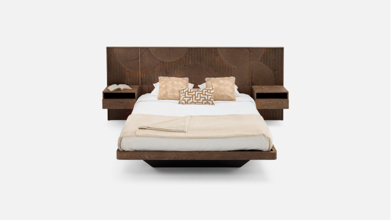 Lit NEO EQUINOXE – Tête de lit rondins, chevets attenants, LED option