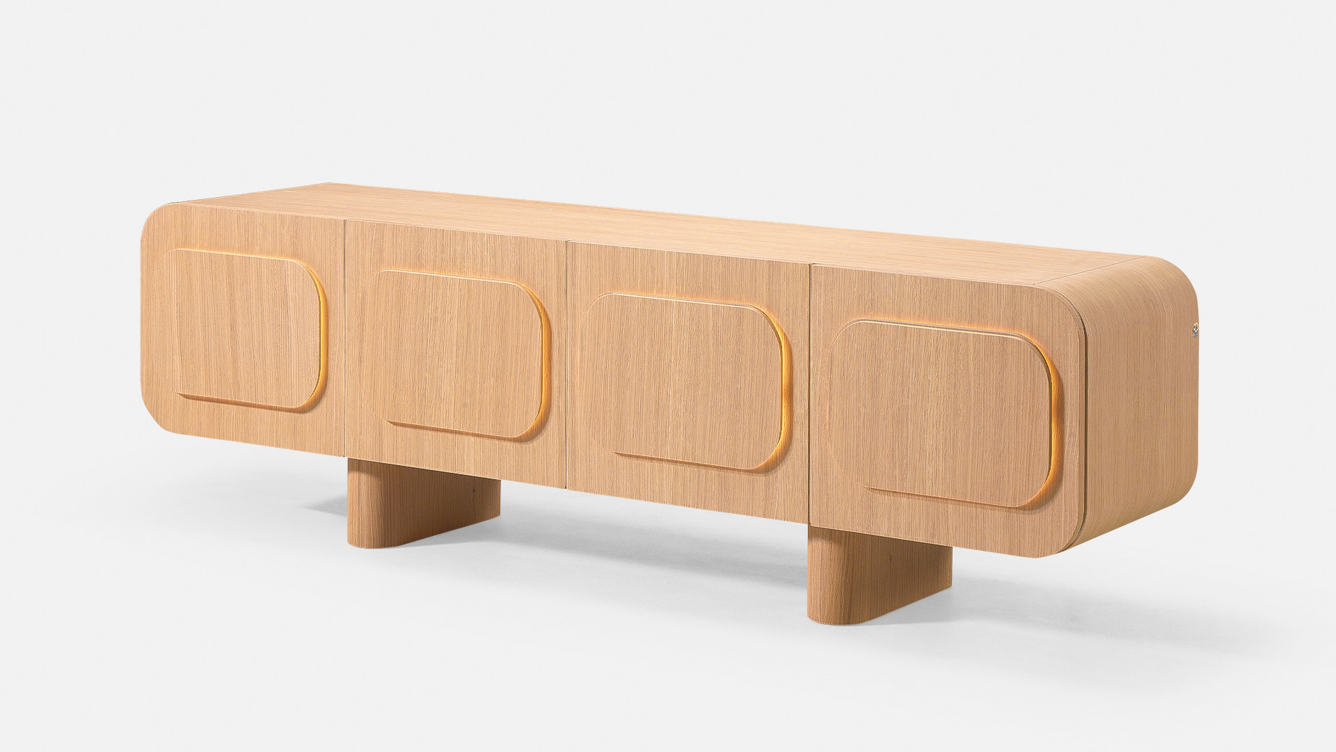 Meuble TV MINERA bois et placage eucalyptus 3 portes