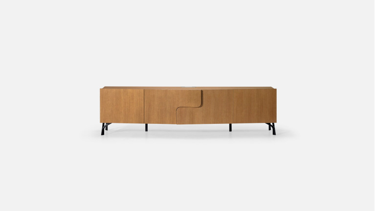 Meuble TV JADE avec rangements intégrés et piètement métal