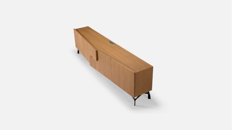 Meuble TV JADE avec rangements intégrés et piètement métal