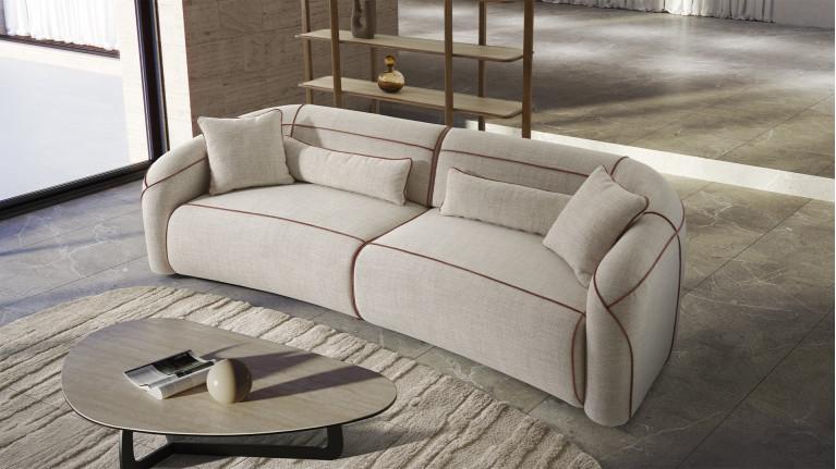 Canapé 3 places MOON – Esprit couture en tissu, passepoil au choix