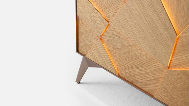 Meuble TV avec cheminée à vapeur ECLIPSE, placage chêne