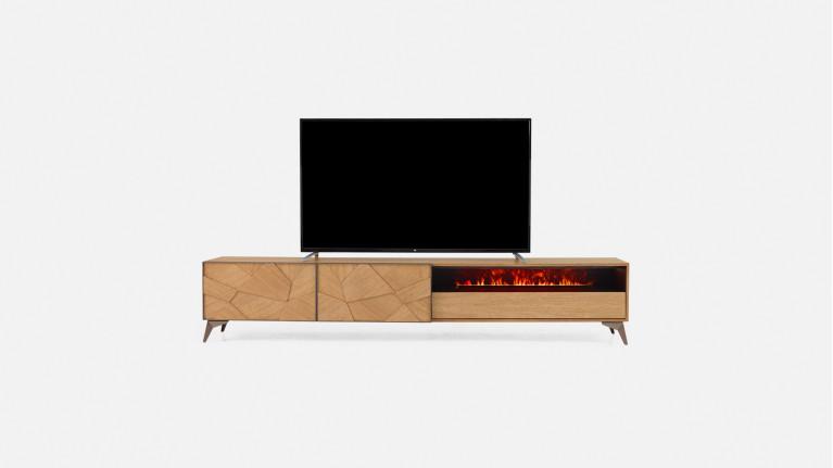 Meuble TV avec cheminée à vapeur ECLIPSE, placage chêne