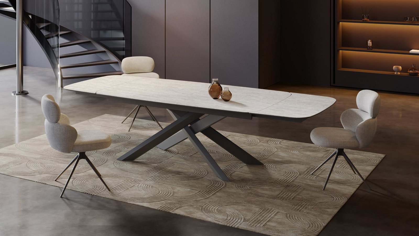 Table de repas extensible MIA Plateau céramique & Piétement Étoile Fer