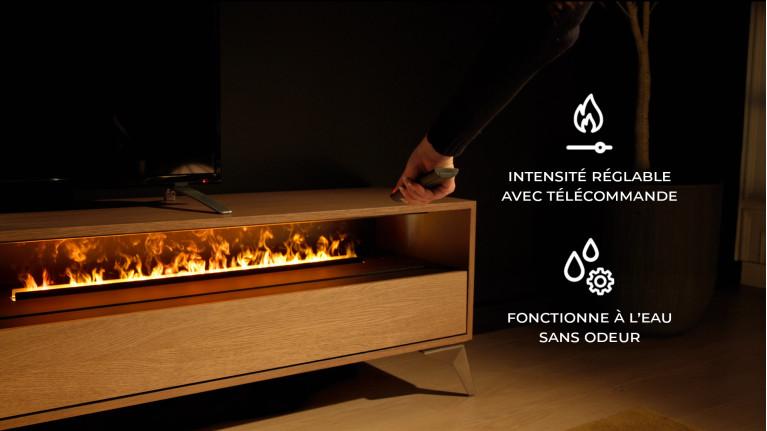 Meuble TV avec cheminée à vapeur ECLIPSE, placage chêne